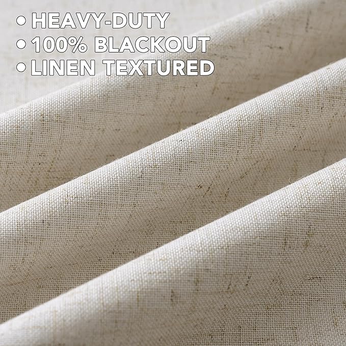 H.VERSAILTEX Linen Curtains 100% Blackout Curtains for Bedroom 63 inch Long Full Light Blocking Nature Linen Blended Window Curtains for Living Room Nickel Grommet (2 Panels, Heathered Linen) - Image 5