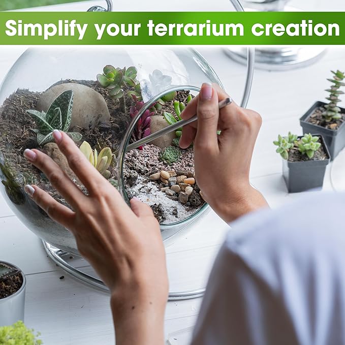 DUSPRO Recycle Terrarium Kit, Include Potting Soil, Pumice, Zeolite, Green Moss, Sphagnum Moss, Decorative Stone, Mesh, Tools, DIY Terrarium Kit for Kids, Air Plant, Succulent - Image 7