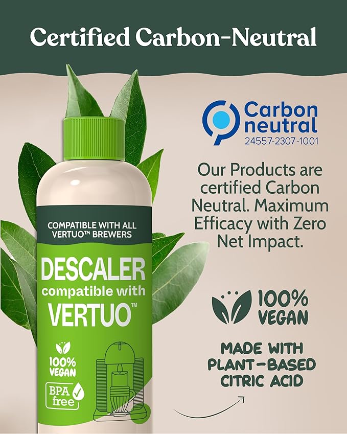 Nespresso Vertuo Compatible Descaling Solution. Eco-Friendly Formula to Clean & Descale Your Nespresso Vertuoline Machine. 2 Uses per Bottle, 2 Pack. Carbon Neutral Vertuo Descaling Kit. - Image 2