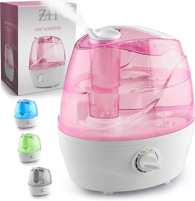 Zulay Home Cool Mist Humidifiers For Bedroom (2.2L Water Tank) - Quiet Ultrasonic Humidifiers For Large Room with Auto Shutoff Feature - Air Humidifier For Plants, Nursery, Kids Room (Pink) by Zulay+Home