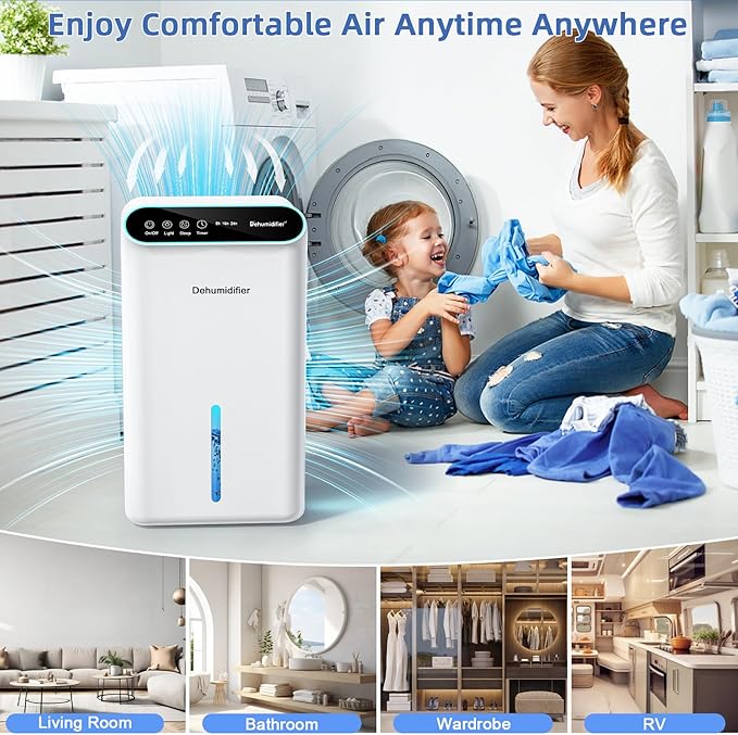 Dehumidifiers for Home, Up to 800 Sq.ft, 86oz Water Tank, Dehumidifiers for Bedroom with Essential Oil Diffuser, 7 Color LED Light, 24H Timer, Auto Shut-off, Ideal for Bathroom Basement Closet RV - Image 9