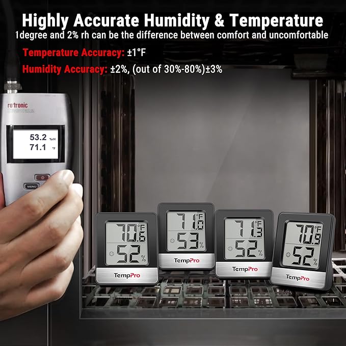 TempPro TP49 3 Pieces Digital Hygrometer Indoor Thermometer Humidity Meter Mini Hygrometer Thermometer with Temperature and Humidity Monitor Room, Black (Previously ThermoPro) - Image 4