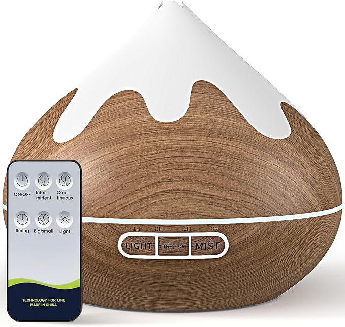 500ML Essential Oil Diffuser, Ultrasonic Aromatherapy Diffuser with Remote Control, Air Diffusers for Home Office Room, Fragrance Aroma Diffuser with 7 Color LED & 2 Mist Mode, Mocha Brown - Image 9