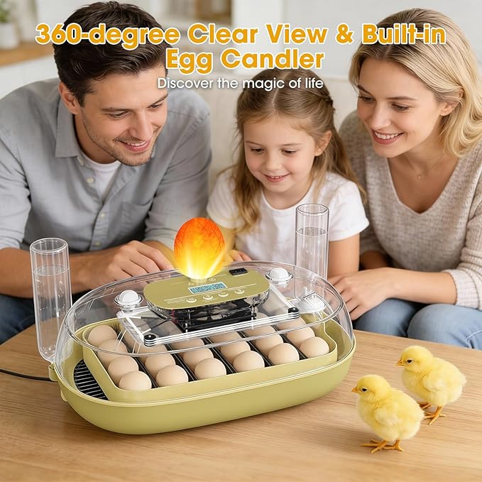 24 Egg Incubator for Hatching Eggs, Automatic Egg Turning, Temperature & Humidity Control, Egg Candler, for Hatching Chicken, Duck, Quail, Goose - Ideal for Farm, Classroom, Home Use - Image 6