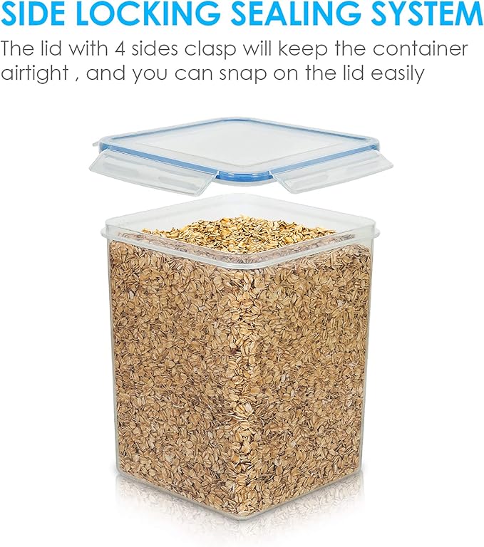 Vtopmart Large Food Storage Containers 5.2L / 175oz, 4 Pieces BPA Free Plastic Airtight Canisters for Flour, Sugar, Baking Supplies, Rice with Lids, 4 Measuring Cups and 24 Labels, Blue - Image 4