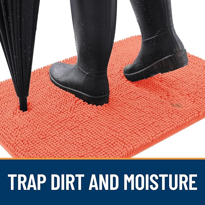 OLANLY Dog Door Mat for Muddy Paws 34x21, Absorbs Moisture and Dirt, Absorbent Non-Slip Washable Doormat, Quick Dry Chenille Mud Mat for Dogs, Entry Indoor Entryway Carpet for Inside Floor, Coral - Image 2