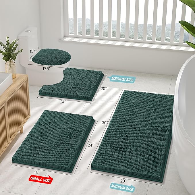 Smiry Luxury Chenille Bathroom Rugs 47x20, Extra Soft and Absorbent Shaggy Bath Mat, Machine Washable, Non-Slip Plush Carpet Runner for Tub, Shower, and Floor, Home Decor Accessories, Green - Image 3