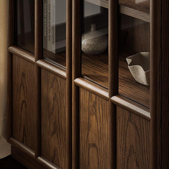 Modway Anwen 79" Wood Display Cabinet with Glass Doors in Walnut – Modern China Cabinet with Arched Door Detail – Large Curio Cabinet for Collectibles - Image 5