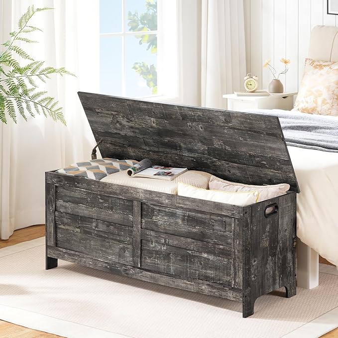 Storage Chest, 47.2” Large Toy Chest, Entryway Storage Trunk, Storage Bench with Safety Hinge, Entrance Bench for Living Room, Entrance, Bedroom, Vintage Gray SCRP48901 - Image 2