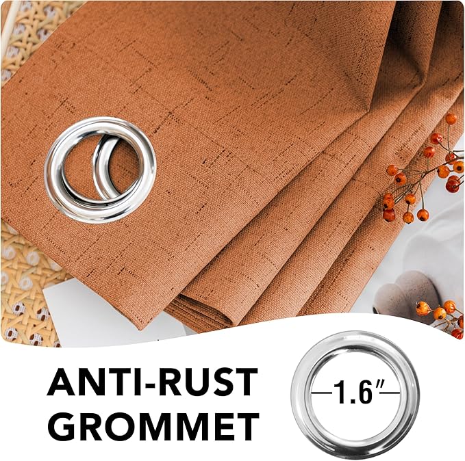 H.VERSAILTEX Linen Blackout Curtains Durable Thick Textured Linen Look 100% Blackout Patio Door Curtain Anti Rust Grommet Extra Wide Sliding Door Curtain Panel, Orange, W100 x L96 inch - Image 7