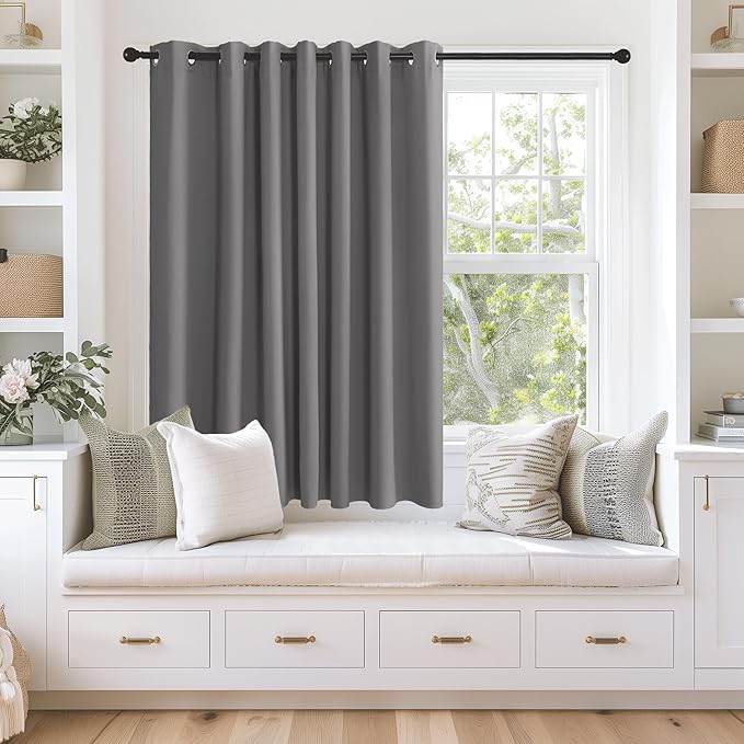 NICETOWN Grey Blackout Extra Wide Bedroom Curtain 63 inch Long, Grommet Room Darkening Thermal Insulated Sound Reducing Window Treatments for Kids Room/Laundry, 1 Panel, W100 x L63 by NICETOWN