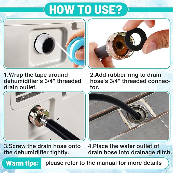 Leakproof Dehumidifier Drain Hose 3/4" FHT - 12 FT Thickened Dehumidifier Hose with Rustproof Durable Connector, No Kink and Easily Coilable, Fits for Most of Dehumidifiers - Image 7