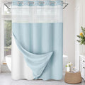 No Hook Shower Curtain and Liner Set,Teal Hotel Waffle Shower Curtain with Liner 75" L x 72" W by Unknown
