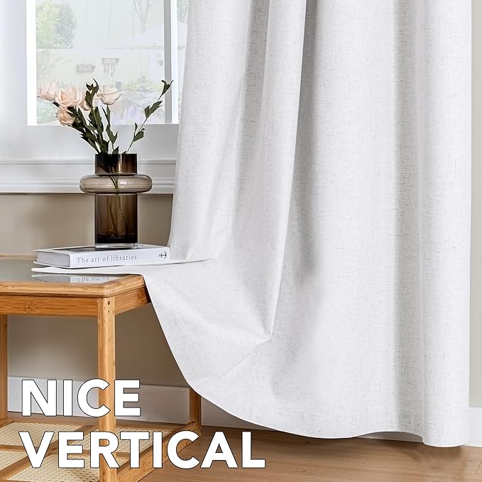 H.VERSAILTEX Linen Curtains 100% Blackout Curtains for Bedroom 102 inch Long Full Light Blocking Nature Linen Blended Window Curtains for Living Room Nickel Grommet (2 Panels, Heathered White) - Image 7