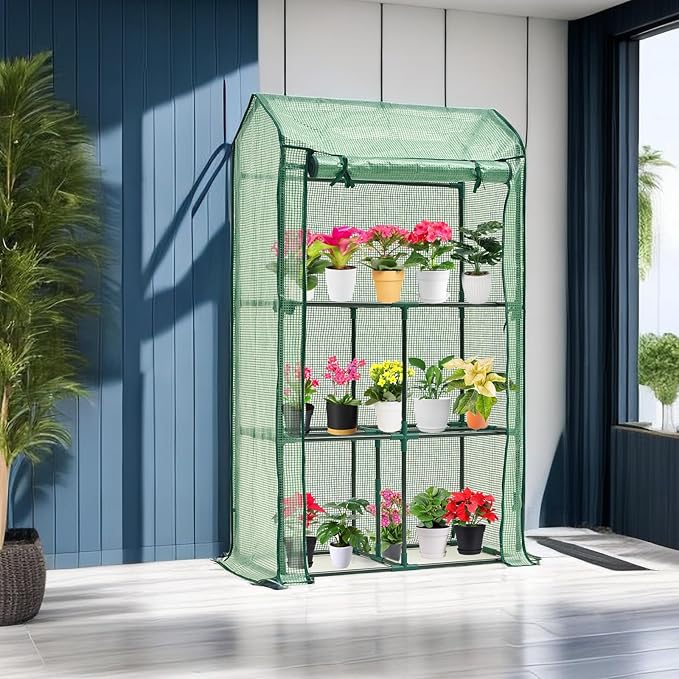 Mini Greenhouse for Indoor Outdoor, Small Plastic Plant Green House Rack Stand Portable Greenhouses with Durable PE Cover for Seedling 60 "x 35"x 16",20 Pcs T-Type Plant Tags Include（PLGH4053G） - Image 8