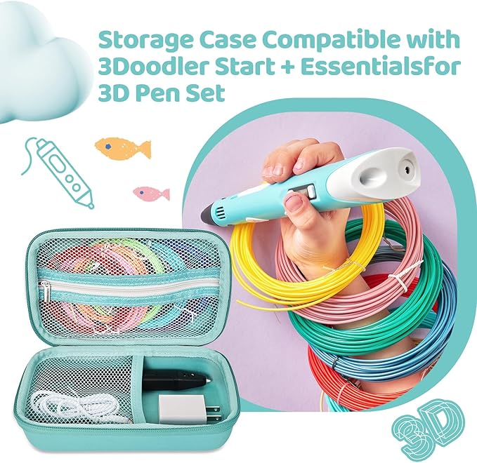 Case Compatible with 3Doodler Start+ Essentials for 3D Pen Set for Kids, Carrying Holder Fit for Printing Pens, Storage Organizer for Printing Filament Refill, Micro-USB Charger (3D-04A-Light Blue) - Image 6