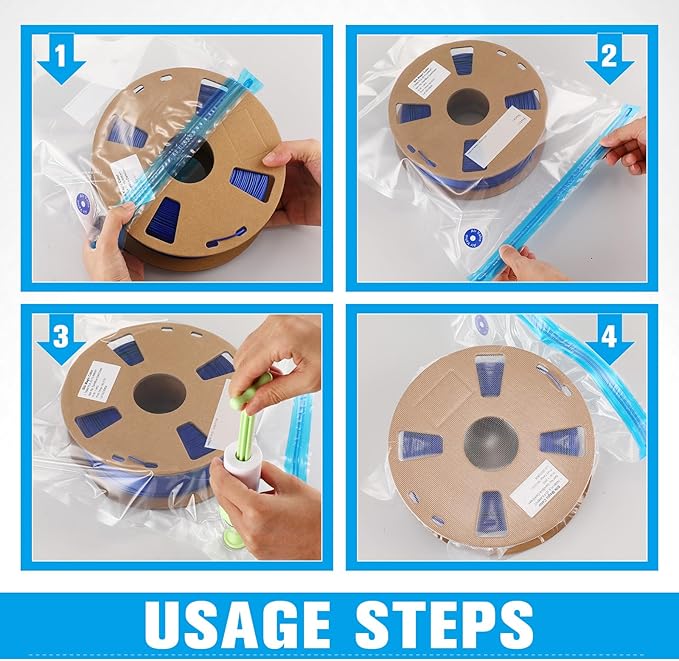 Jetec 70 Pcs 3D Filament Storage Bags Vacuum Sealed Kit, Include Reusable 3D Printer Filament Vacuum Storage Bags 13.4 x 11.8 Inch and Cobalt Free Humidity Indicator Cards for Keeping Files Dry - Image 6