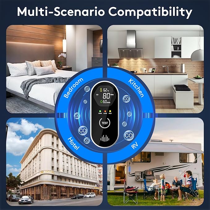 3-in-1 Carbon Monoxide Detectors with Temp & Humid, Plug in, 85dB Audible & Visual CO Alarm, LCD Digital Display, Easy to Install,Test Button, Portable for Bedroom/Office/Camper, Gives Peace of Mind - Image 7