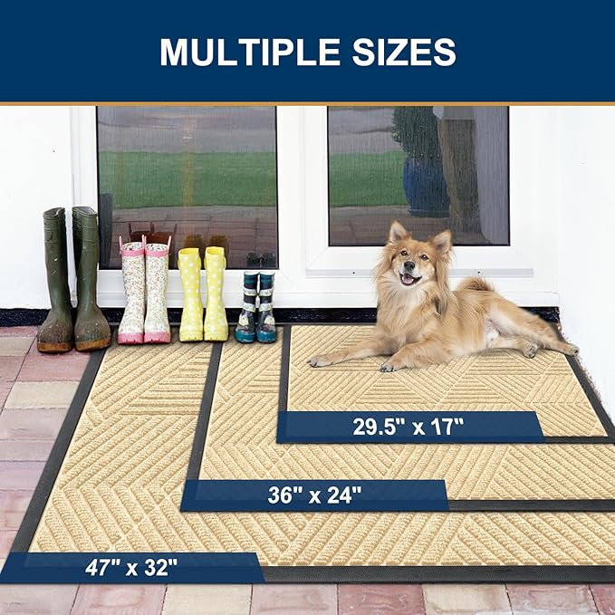Smiry Front Door Mat Outside Entrance, Heavy Duty Sturdy Natural Rubber Doormat, Trap Dirt and Moisture, Easy Clean Low Profile Welcome Floor Mats for Indoor Outdoor Entry, 59x34 Inch, Beige - Image 2
