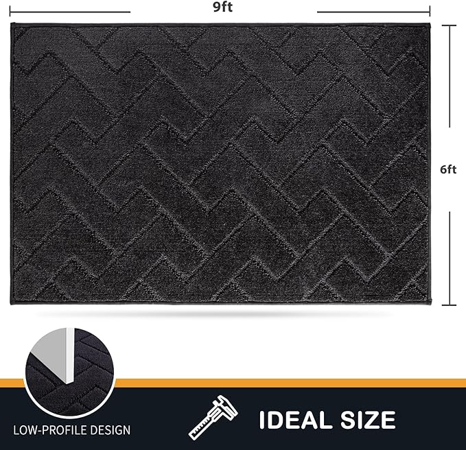 PURRUGS Easy Care Area Rug 6ft x 9ft, Non-Slip Machine Washable Entry Rug, Stain Resistant Accent Rug for Hallway, Bedroom, Living Room and Mudroom, Black - Image 2