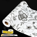 Drawer and Shelf Liner Black Flowers 17in x 20FT, Non Adhesive Anti-Slip Double Layer PVC Reusable Thickened Waterproof Easy Clean for Kitchen Cabinets Refrigerator with Knife Tape Measure by Adwann