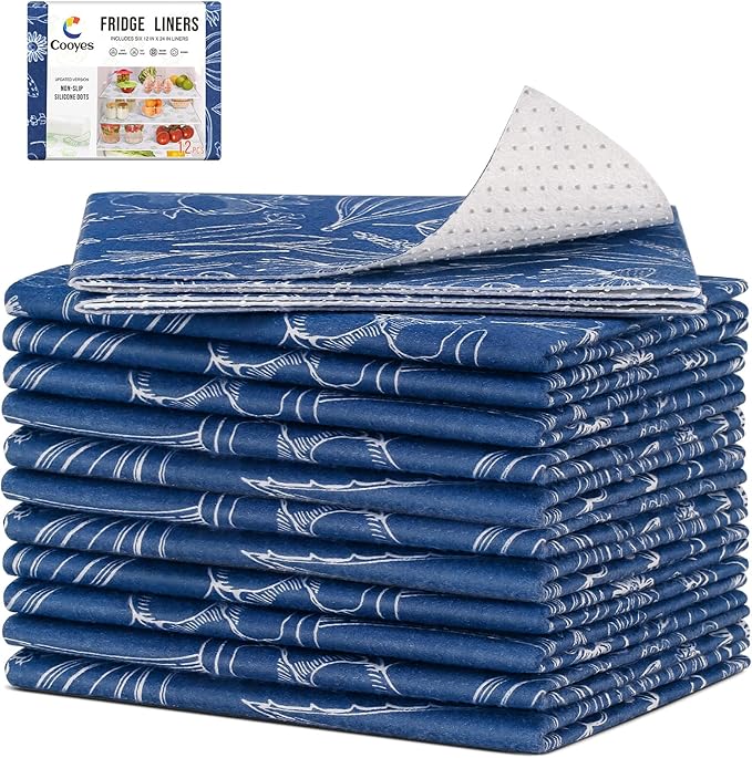 Cooyes 12 Pack Refrigerator Shelf Liners for French Door Fridge, 17.7" × 36" Extra Large, Non-Slip Fridge Mats Machine Washable, Refrigerator Drawer Liner for Glass Shelves Kitchen Cabinet by Cooyes