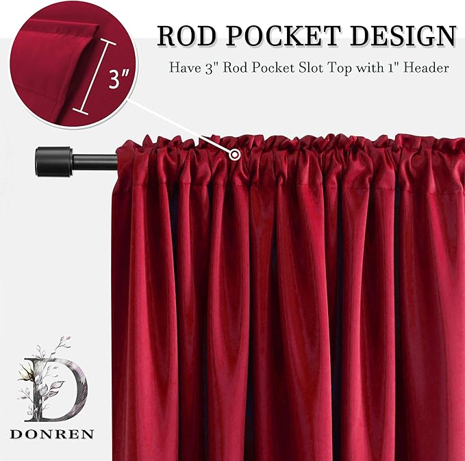 DONREN 84 inche Length Curtain Panels - Light Reducing Thermal Insulated Solid Blackout Curtains/Panels/Drapes for Living Room (Set of 2, 60 inches by 84 Inch, Red) - Image 3