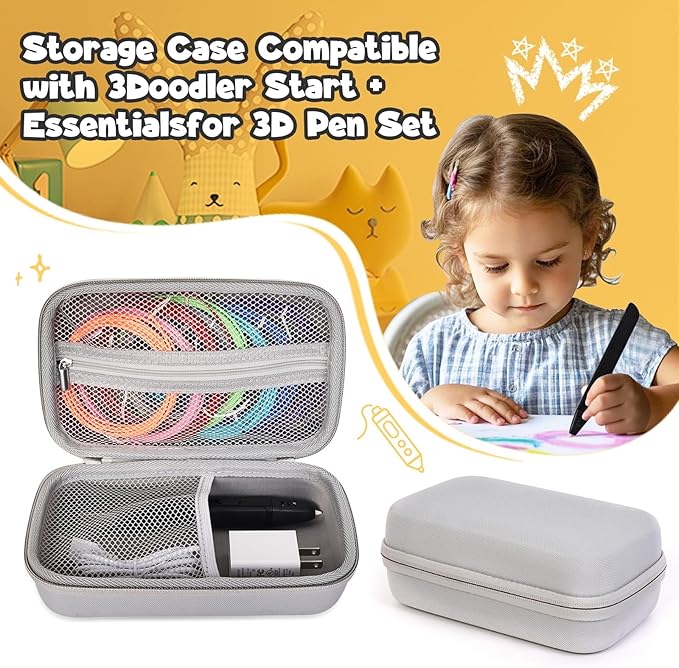 Case Compatible with 3Doodler Start+ Essentials for 3D Pen Set for Kids, Carrying Holder Fit for Printing Pens, Storage Organizer for Printing Filament Refill, Micro-USB Charger (3D-04B-Grey) - Image 6