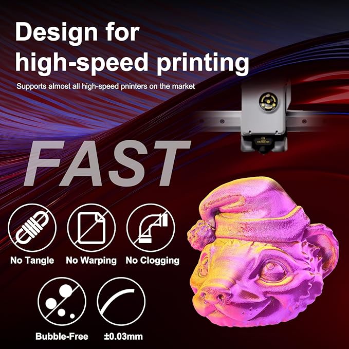ERYONE Silk Tri Color PLA Filament 3D Printer 1.75mm +/- 0.03mm, Multicolor Filament Tricolor PLA 1KG(2.2lbs) Cardboard Spool, Red Gold Purple - Image 4
