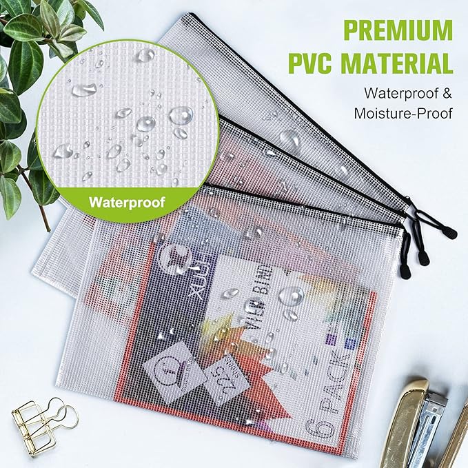 Mesh Zipper Pouch, 6PCS Waterproof Plastic Mesh Zipper Bag, A3 Size Tear-Resistant Document Pouch, Extra Large Zip File Bags, for School Office Supplies Home Travel Storage(17×12 Inch) - Image 6