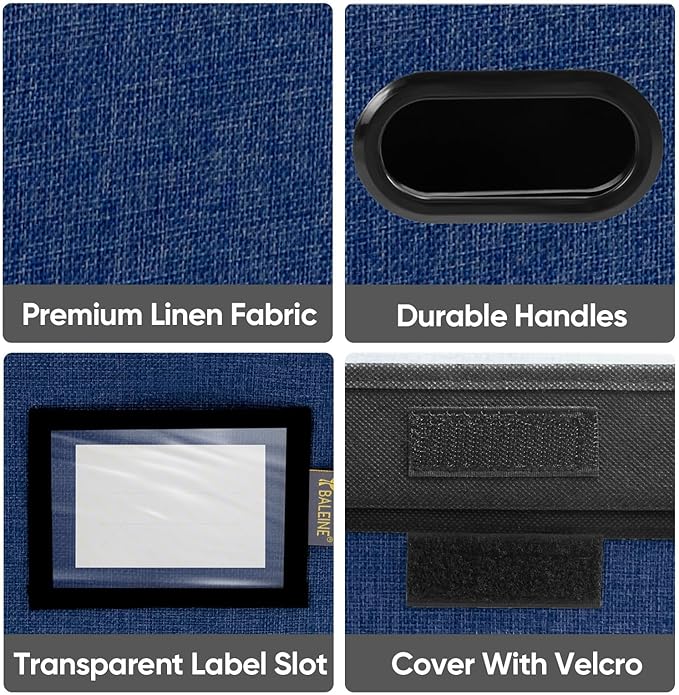 BALEINE File Organizer Box with Lid, Collapsible File Folder Organizer with Plastic Slide, Hanging File Folder Box for Office Document Storage (1 Pack, Blue) - Image 7