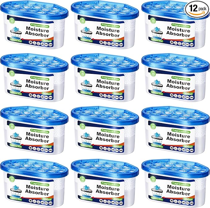 CHMI Moisture Absorbers 12 Pack， Attract and Trap Excess Moisture from Your Bathroom, Kitchen，Closet, Eliminate Musty Odors，Odor Eliminator with Fragrance Free, 6.4oz, 300ml. by CHMI