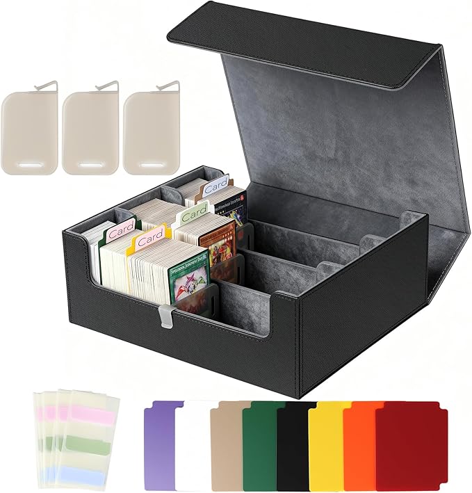 Shintop Card Storage Box for 1800+ Trading Cards, Deck Organizer Case with 24 Dividers, 30 Labels & 3 Supporters, Magnetic Closure Card Collection Holder Fit for Mtg, Yugioh, Tcg by Shintop