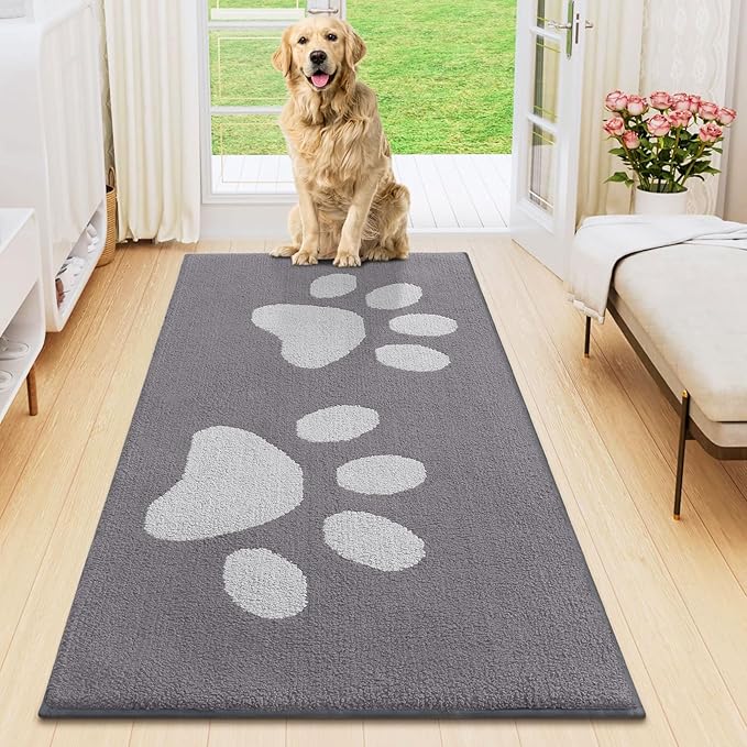 Smiry Dog Door Mat for Muddy Paws, Absorbs Moisture and Dirt, Low-Profile Entryway Mat with Non-Slip Backing, Entry Indoor Outdoor Doormat for Inside Floor (47x24 Inches, Light Grey, Paw) by Smiry
