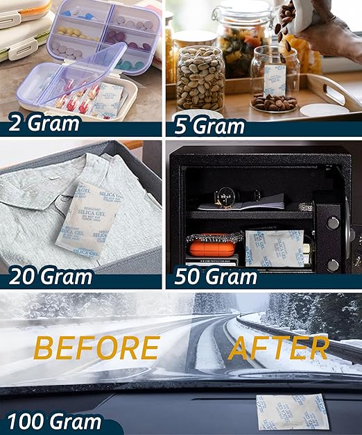 2 Gram (100 Pack) Color-Indicating Silica Gel Packets, Premium Food Grade Desiccant - Rechargeable Moisture Absorbers for Food Storage, Electronics, 3D Filament & Safes - Image 5