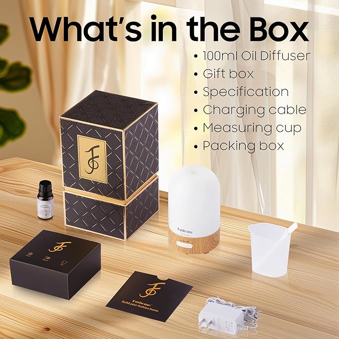 Essential Oil Diffuser Hand Blown Glass, 100ml Small Aromatherapy Diffuser, Auto Shut-Off Function, Ultrasonic Diffusers for Essential Oils, Cool Mist Humidifier with Warm White Lights（White） - Image 8