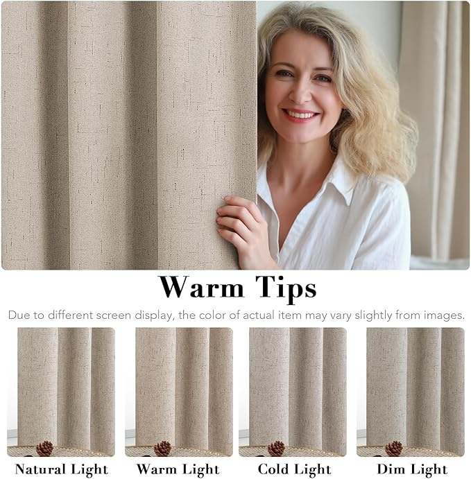 H.VERSAILTEX Linen Curtains 100% Blackout Curtains for Bedroom 90 inch Long Full Light Blocking Nature Linen Blended Window Curtains for Living Room Nickel Grommet (2 Panels, Cobblestone) - Image 5