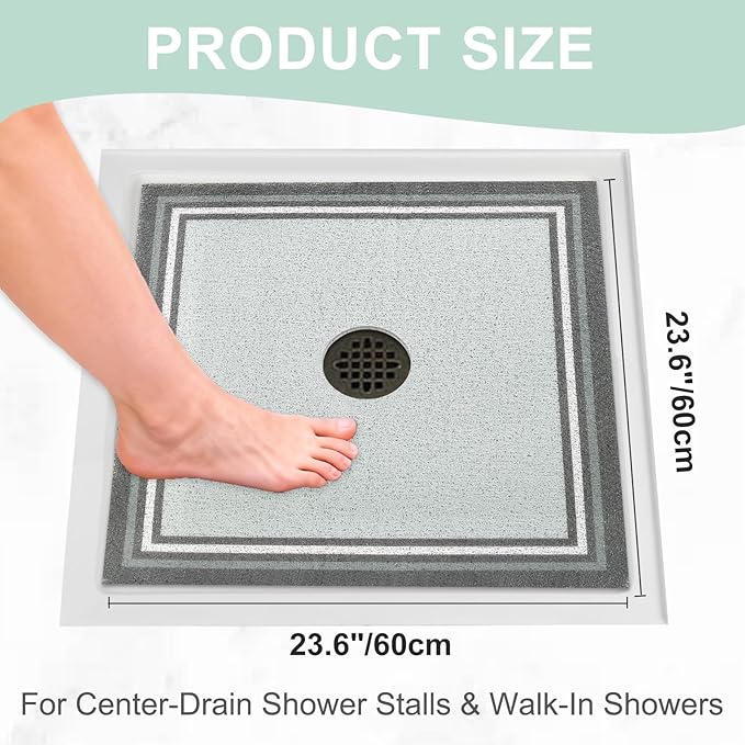 Square Shower Mat Non Slip: 24x24 Inch Extra Large Shower Mats for Inside Shower, Anti Slip Shower Floor Mat, Loofah Shower Stall Mats for Elderly, Non Slip Shower Mat with Drain Hole in Middle - Image 7