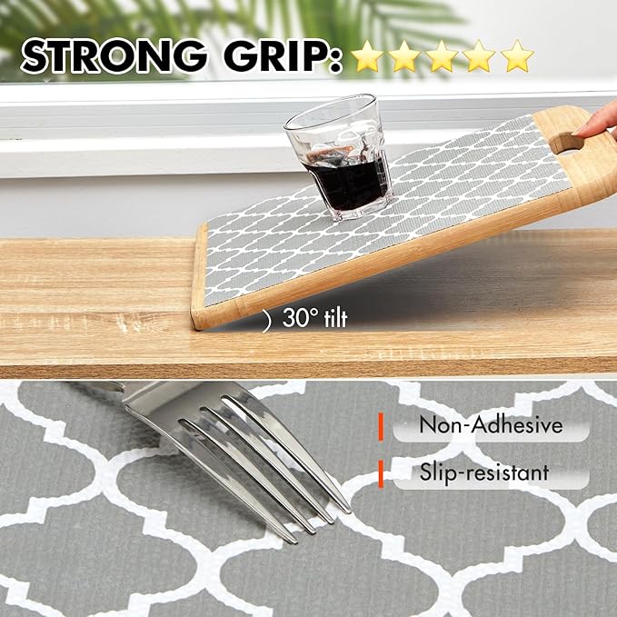 Viseeko Shelf and Drawer Liner for Kitchen Cabinet, Non-Adhesive Cabinet Liners for Shelves, Strong Grip Shelf Paper Non-Slip Waterproof Easy to Cut for Dresser Cupboard, Quatrefoil, 18 in x 20 ft - Image 2