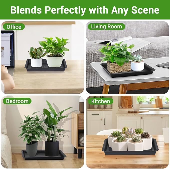 GREANER Plant Saucer Tray Rectangular, Heavy Sturdy Plastic Plant Drainage Trays, Plant Pot Drainage Tray for Indoor Outdoor, Plant Drip Trays for Pots, Seed Starter Growing Tray(13 x 9 inch, Black) - Image 6