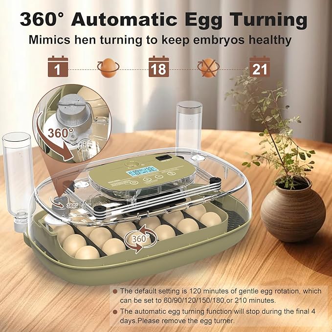 Incubators for Hatching Eggs,Smart 24 Egg Incubator with Automatic Egg Turning and Humidity Control,High Hatch Rate Incubator for Chicken Duck Quail Goose,Home Classroom and Farm (Brown) - Image 2