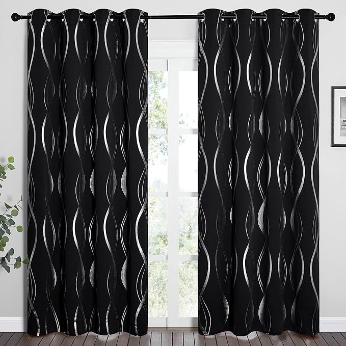 NICETOWN Black Out Floral Curtain Panels 84 inches Long - Light Reducing Thermal Insulated Grommet Blackout Patterned Panels/Drapes for Living Room/Nursery/Kids Room (Set of 2, W52 by L84) - Image 2