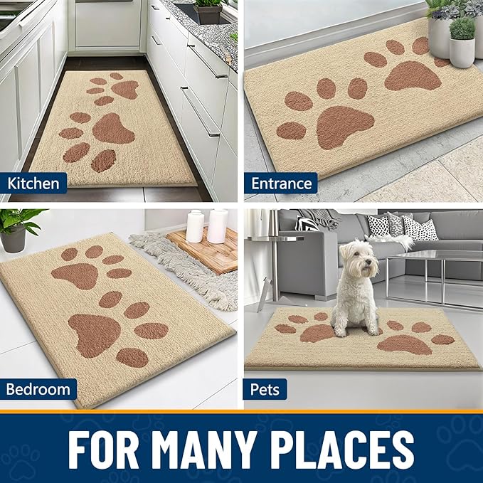 Smiry Dog Door Mat for Muddy Paws, Absorbs Moisture and Dirt, Low-Profile Entryway Mat with Non-Slip Backing, Entry Indoor Outdoor Doormat for Inside Floor (30x20 Inches, Light Beige, Paw) - Image 9