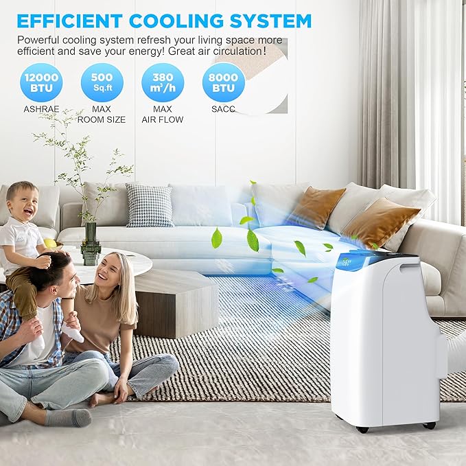 12000 BTU Portable Air Conditioners with Remote Control, 3-in-1 Free Standing Cooling AC Unit with Fan & Dehumidifier, Cools Room up to 500 sq.ft, Smart/Sleep Mode,3 Speed,24H Timer,Window Kit - Image 2