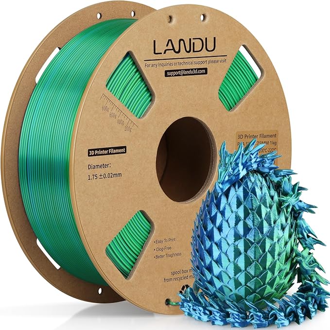 LANDU Silk Dual Color PLA Filament 1.75mm 1KG, 3D Printer Filament Dimensional Accuracy +/- 0.02mm, Coextrusion Filament PLA Shiny Filament Fits for Most FFF 3D Printers,1KG Spool (2.2lbs) Green Blue by LANDU