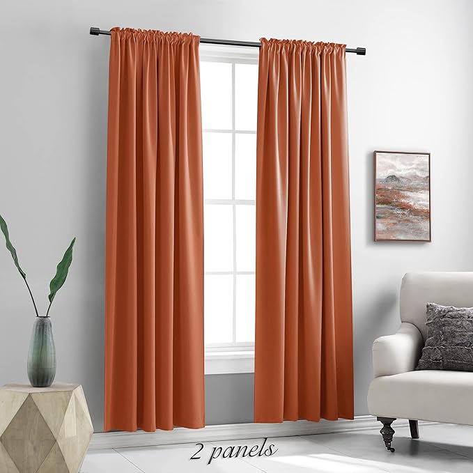 DONREN Patio Door 108 Inches Long Curtain Panels - Ceiling to Floor Extra Long Drape Curtains Window Treatment for Sliding Glass Door (Burnt Orange,2 Pieces,W 52 x L108 inches) - Image 2