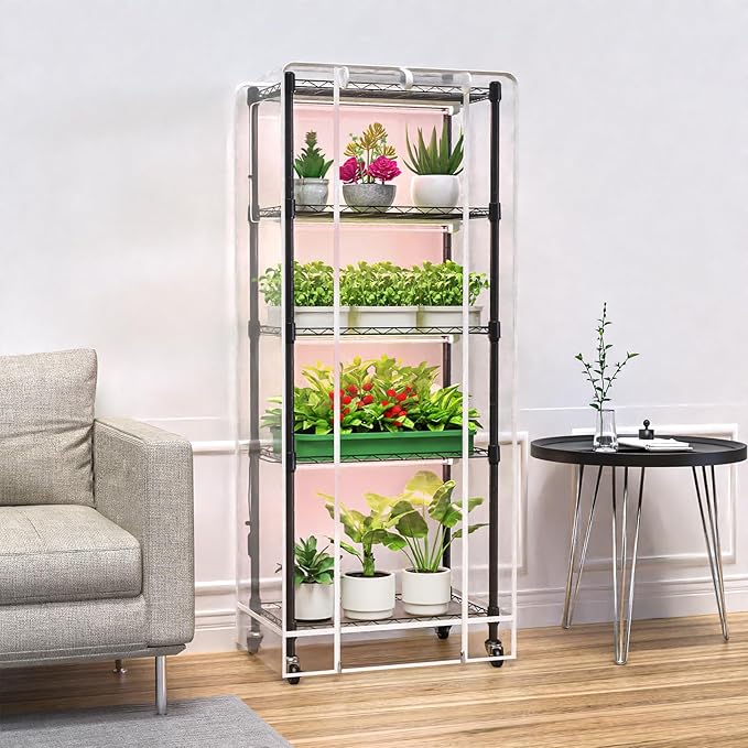 Indoor Greenhouse with Grow Lights, 5 Tier 23.2" L×13.4" W×61.4" H Mini Greenhouse, Grow Light Shelf with Tent and Thermometer, with 72W Full Spectrum Growing Lamps for Seed Starting - Image 2