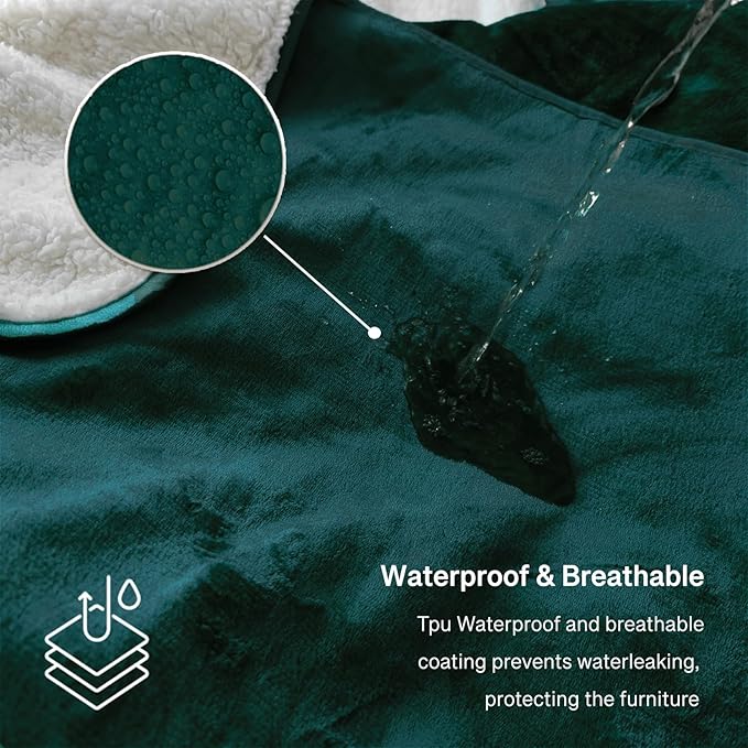 Waterproof King Size Blankets for Bed Spill-Proof, Water Proof & Mess-Free Cozy Flannel Splash Blanket Reversible Mattress or Furniture Protector for Queen, King Beds(Emerald Green) - Image 2