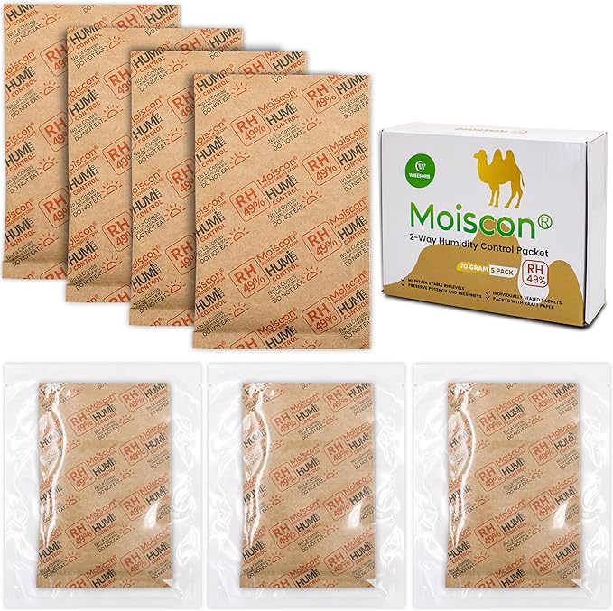 49% Two-Way Humidity Control Packs for Guitars & Wooden Instruments - 70g Moisture Absorbers Acoustic Guitar Humidifier for Case Maintenance - Individually Wrapped Hydration Packets[5 PACK] by Wisesorb