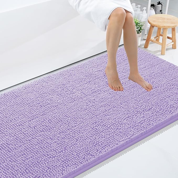 Smiry Luxury Chenille Bathroom Rugs 59x35, Extra Soft and Absorbent Shaggy Bath Mat, Machine Washable, Non-Slip Plush Carpet Runner for Tub, Shower, and Floor, Home Decor Accessories, Purple by Smiry